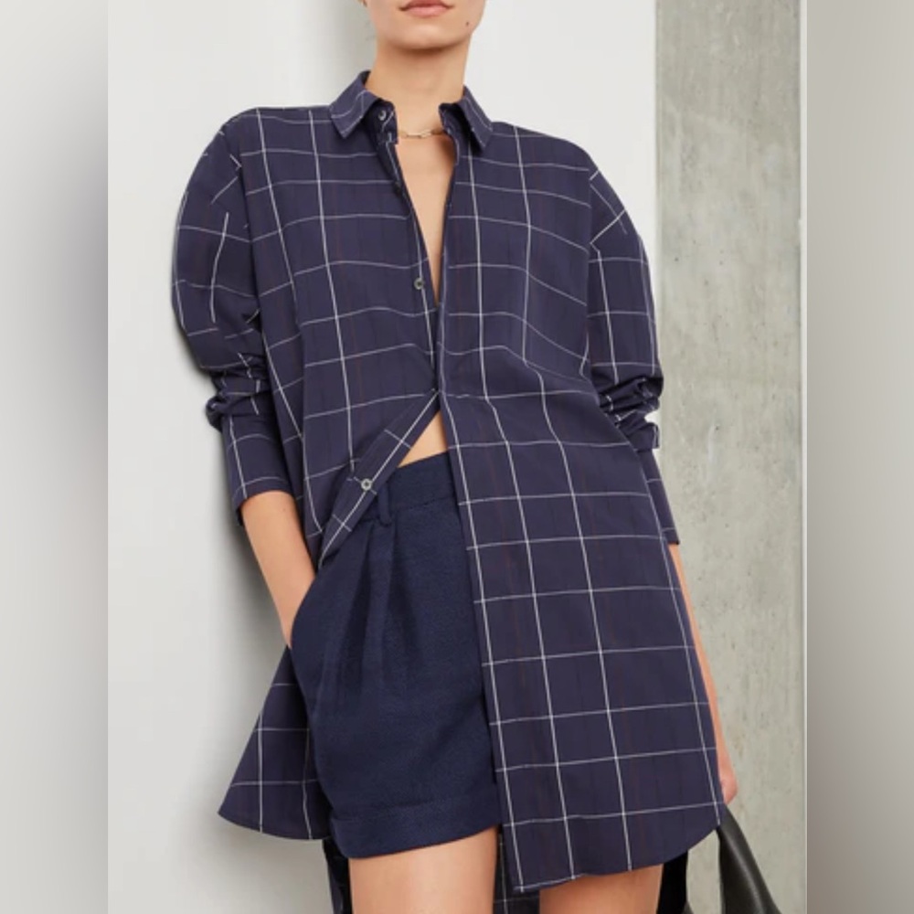 STAUD Navy Windowpane Plaid Mini Dress
